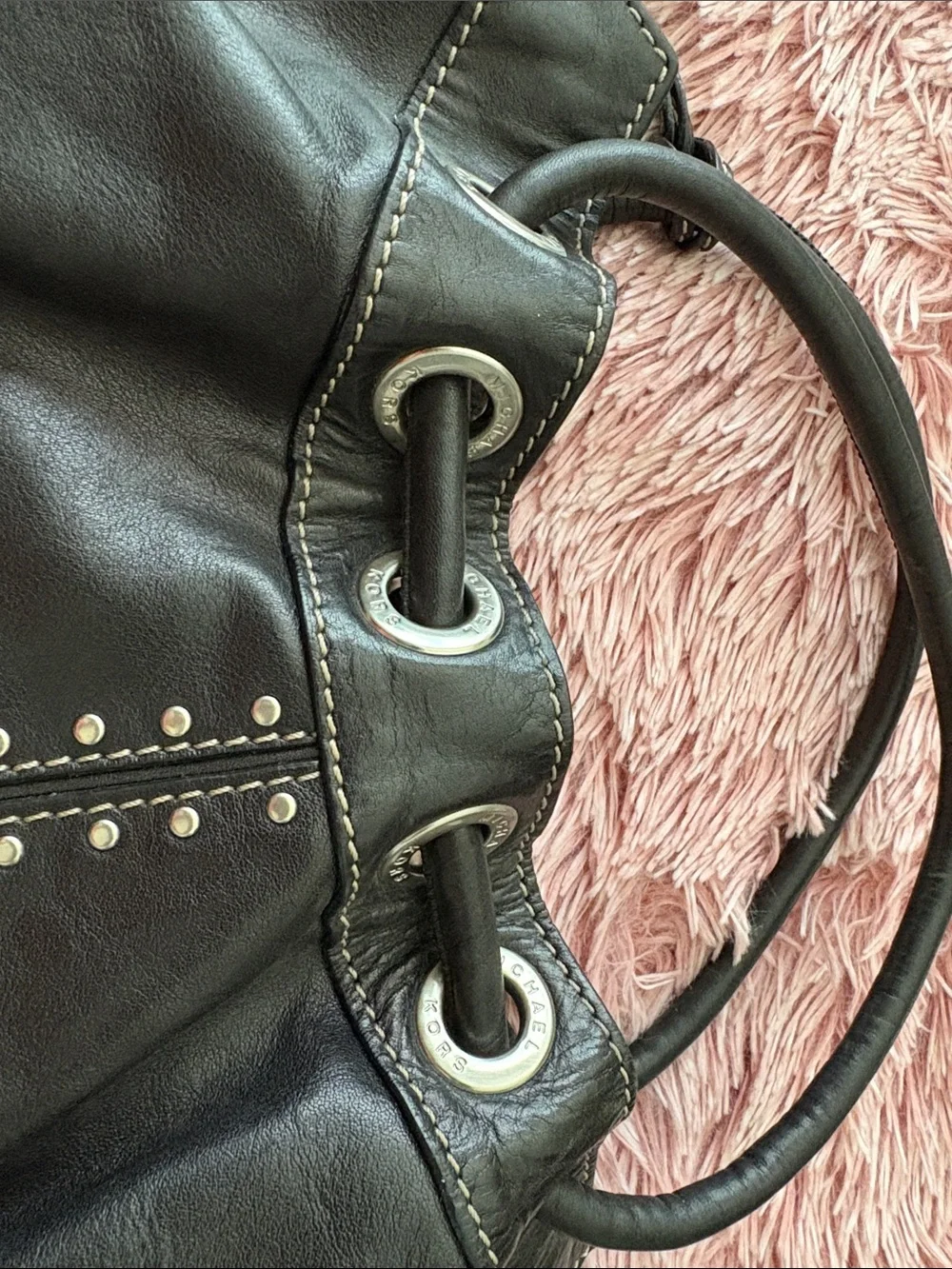 Michael Kors Black Leather Studded Drawstring Tote - Picture 7 of 13